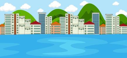 Horizontal scene with river and cityscape background vector