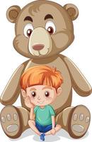 Niño con gran oso de peluche sobre fondo blanco. vector