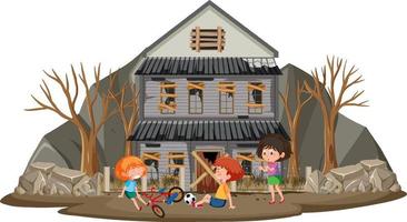 Children playing at abandon house vector