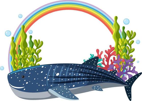 Whale shark with rainbow banner