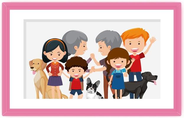 Happy family picture cartoon in a frame