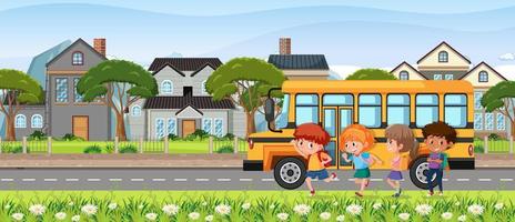 niños que van a la escuela en autobús vector