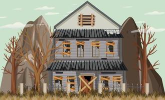 Isolated old broken house in the rural vector