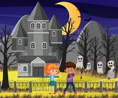 Haunted halloween mansion at night vector