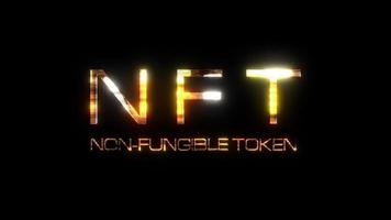 NFT gold text with glitch effect loop title on black background video