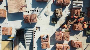 Aerial View on Top Construction of a House of Red Brick