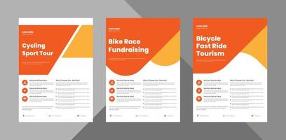 bicycle tour flyer design bundle template. bicycle rental service poster leaflet design 3 in 1 bundle. bundle, 3 in 1, a4 template, brochure design, cover, flyer, poster, print-ready vector