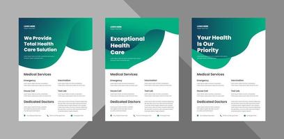 medical health care flyer design template bundle. health care poster leaflet design. bundle, 3 in 1, a4 template, brochure design, cover, flyer, poster, print-ready vector