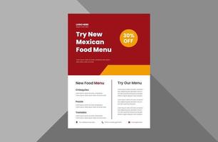 Mexican food menu flyer design template. special Mexican food restaurant flyer design template. a4 template, brochure design, cover, flyer, poster, print-ready vector