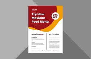 Mexican food menu flyer design template. special Mexican food restaurant flyer design template. a4 template, brochure design, cover, flyer, poster, print-ready vector