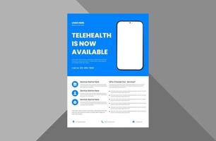 telehealth flyer design template. online medicine guide poster leaflet design template. a4 template, brochure design, cover, flyer, poster, print-ready vector