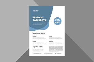 seafood restaurant food menu flyer template. seafood promotion poster leaflet design. a4 template, brochure design, cover, flyer, poster, print-ready vector