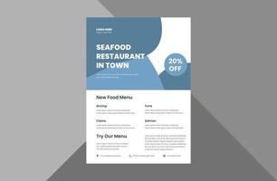 seafood restaurant food menu flyer template. seafood promotion poster leaflet design. a4 template, brochure design, cover, flyer, poster, print-ready vector