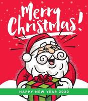 Merry Christmas. Christmas Santa Claus with Christmas lettering greeting signboard vector