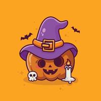 Cute witch pumpkin halloween cartoon vector Haloween element cartoon background