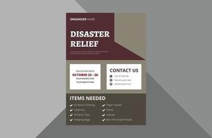disaster relief flyer design template. charity relief poster leaflet template. charity flyer design template. a4 template, brochure design, cover, flyer, poster, print-ready vector