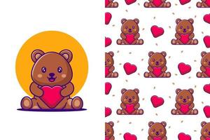Cute Bear and Love cartoon with seamless pattern