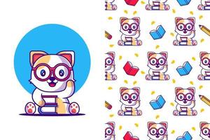 Seamless pattern cute cartoon cat with book vector