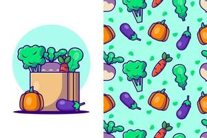 vegetables cartoon illustrations with  seamless pattern vector