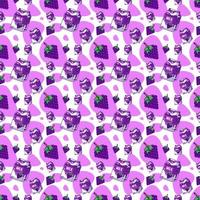 Cute Cartoon grape with milk seamless pattern vector