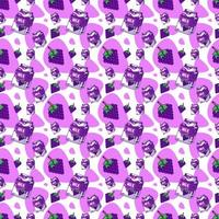 Cute Cartoon grape with milk seamless pattern vector