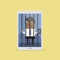 African businessman locked in smartphone. vector