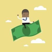 African businessman riding flying money. vector