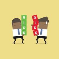 Two African businessman carrying risk blocks. Risk management. Business concept. vector