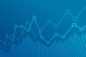 Abstract financial chart with uptrend line graph on blue background. vector