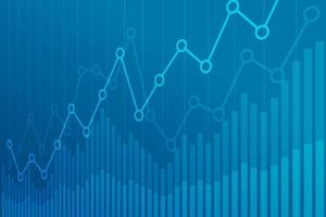 Abstract financial chart with uptrend line graph on blue background. vector