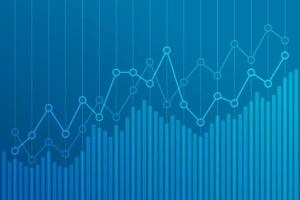 Abstract financial chart with uptrend line graph on blue background. vector