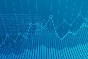 Abstract financial chart with uptrend line graph on blue background. vector