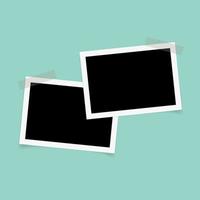 Rectangle photo frames with sticky tape on green background. vector