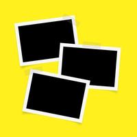 Three rectangle photo frames with sticky tape on yellow background. vector