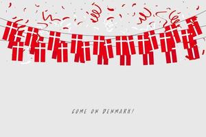 Denmark garland flag with confetti on gray background, Hang bunting for Denmark celebration template banner. vector