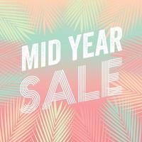 Mid Year Sale Tropical Paradise, beach, background with palm leaves. vector