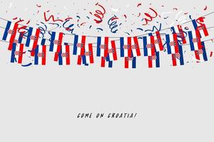 Croatia garland flag with confetti on gray background, Hang bunting for Croatia celebration template banner. vector