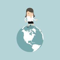 Businesswoman running on the globe. business innovation and Development concept. vector