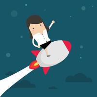 Startup Business. Businesswoman on a rocket. vector