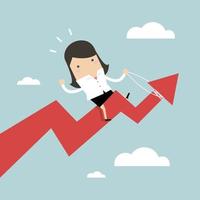 Businesswoman riding success arrow graph. vector