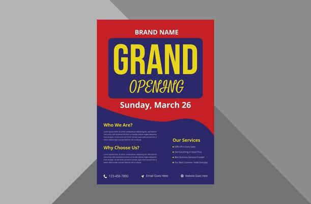 grand opening flyer design template. new shop opening poster leaflet template. a4 template, brochure design, cover, flyer, poster, print-ready