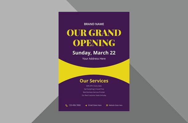 grand opening flyer design template. new shop opening poster leaflet template. a4 template, brochure design, cover, flyer, poster, print-ready