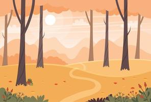 Autumn landscape with trees, fields and hills. Countryside landscape. Vector illustration in flat style