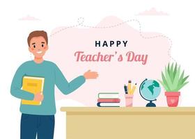 Teacher's day concept. Teacher in classroom. Cute vector illustration in flat cartoon style