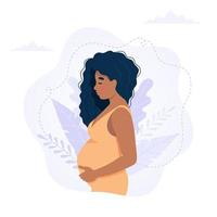 Pregnant black woman concept vector illustration in cute cartoon style, healthcare, pregnancy