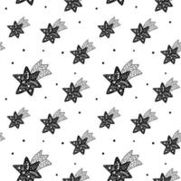 Vector Christmas Scandinavian seamless pattern with stars. Abstract hand drawn lines texture drawing. Black paint brush strokes on white background. wrapping paper, wallpaper fill