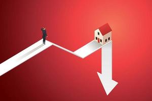 Los precios de las viviendas caen en la caída del mercado inmobiliario y de bienes raíces. vector