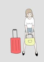 Young woman with luggage. Girl traveling vector