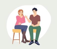 Two friends are sitting in a chair and having a pleasant conversation. vector