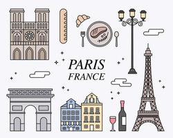 iconos de monumentos y símbolos de parís, francia. vector